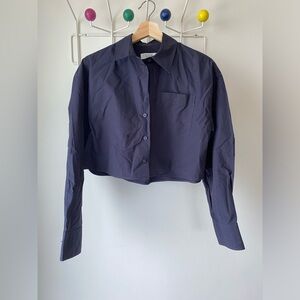 COS Cropped Collared Navy Shirt